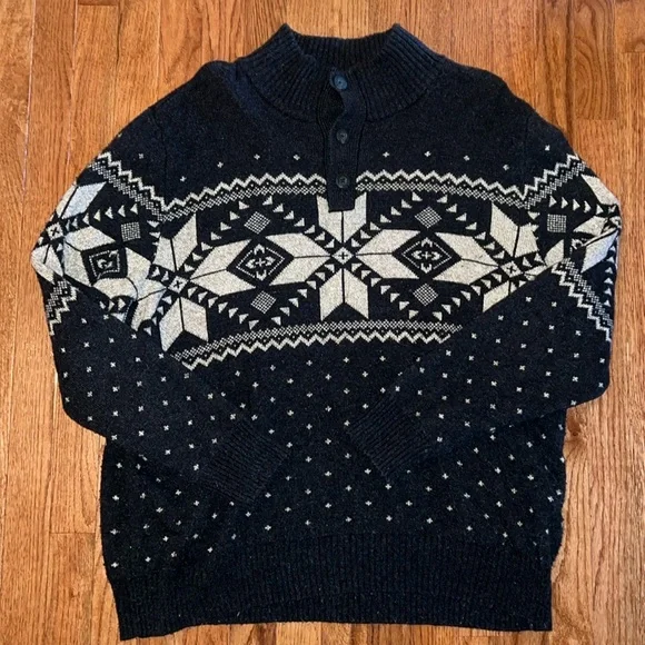 American Eagle Men’s Dark Gray/Black Patterned Quarter Button Down Sweater XXL - Picture 1 of 10